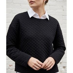 Banana Republic Black Quilted Cotton Pullover Sweater Medium Boxy Crop Old Money